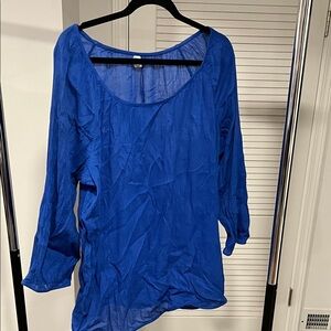 Womens Royal Blue Scoop Neck Long Sleeve Top